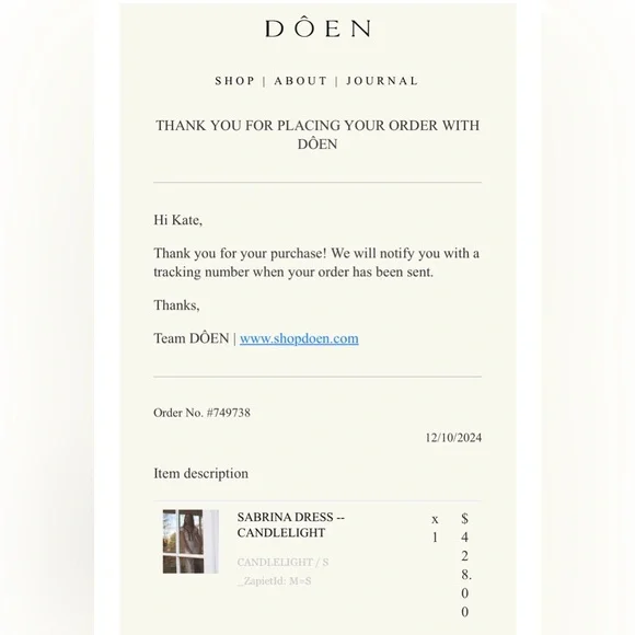 DÔEN SABRINA DRESS IN CANDLELIGHT - Picture 4 of 4